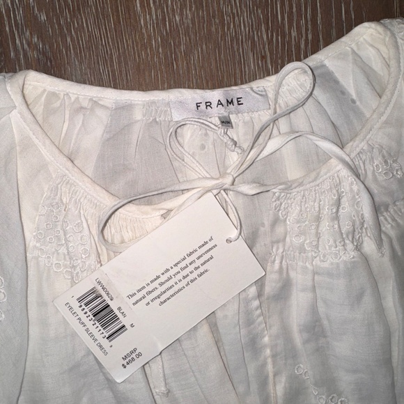 FRAME White Eyelet Puff Sleeve Mini dress Size Medium - Picture 7 of 9